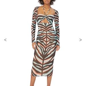AFRM Zoya Midi Dress in Teal Zebra